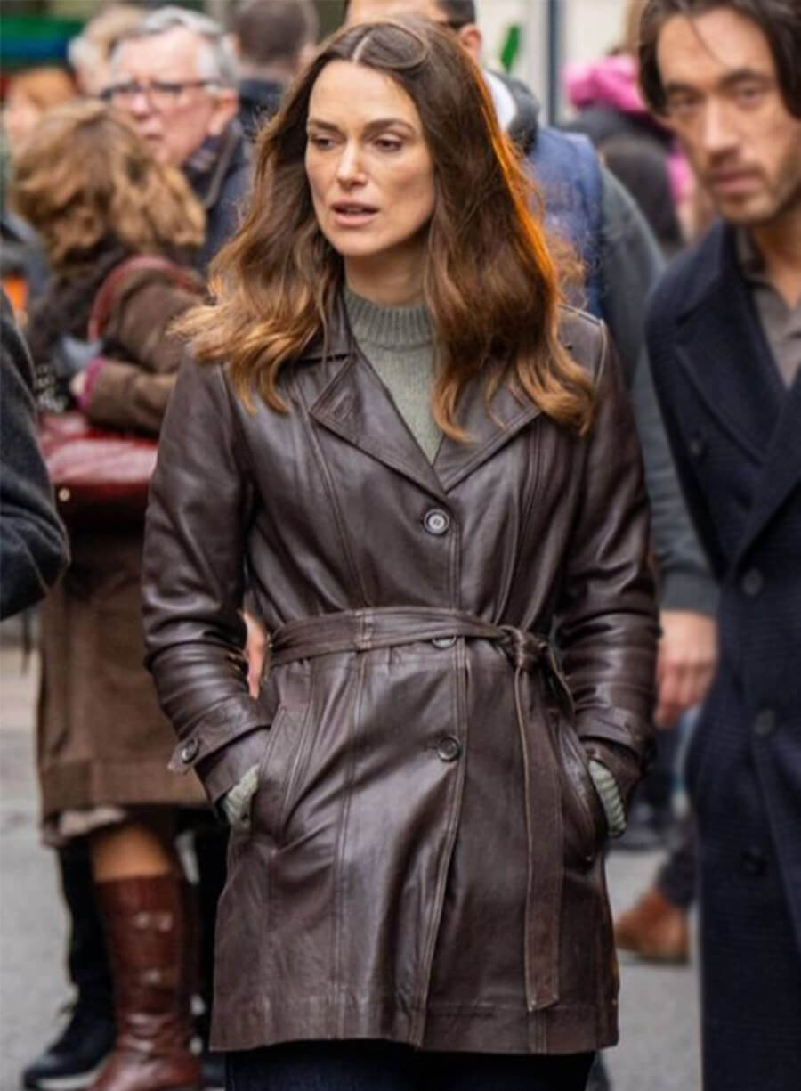 Keira Knightley Black Doves Helen Webb Leather Coat 