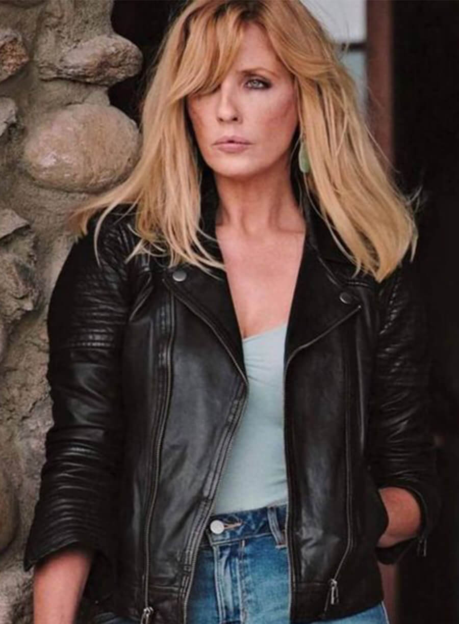 Kelly Reilly Yellowstone Beth Dutton Black Biker Leather Jacket