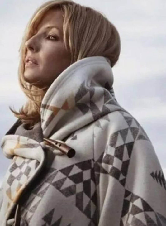 Kelly Reilly Yellowstone Beth Dutton White Hooded Poncho