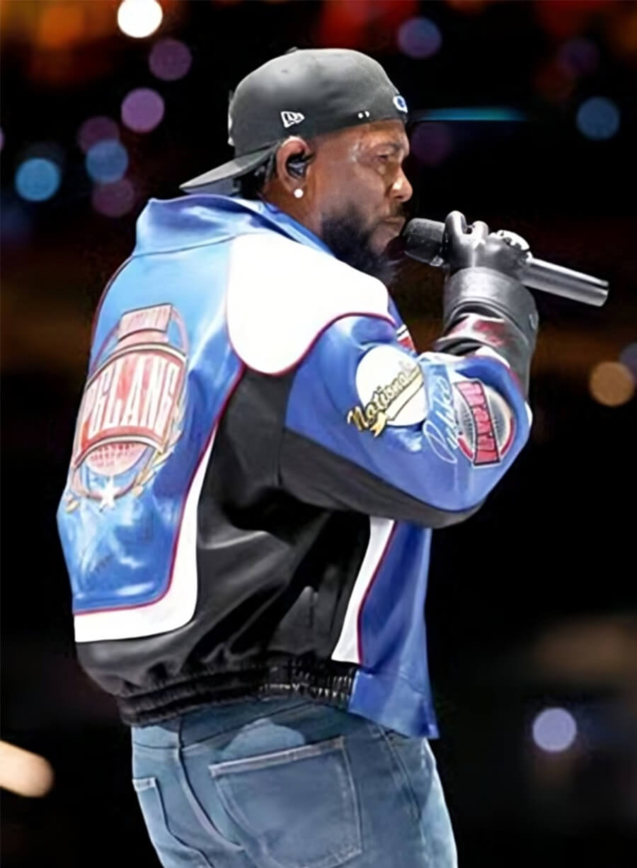 Kendrick Lamar Bowl 2025 Halftime Show Gloria Blue Leather Jacket