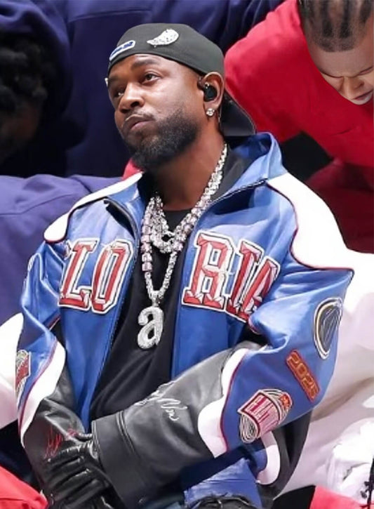 Kendrick Lamar Bowl 2025 Halftime Show Gloria Blue Leather Jacket