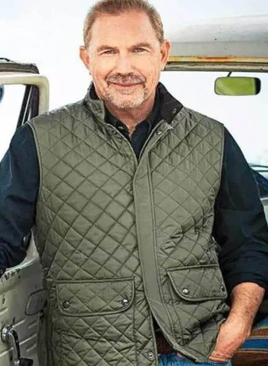 Kevin Costner Yellowstone John Dutton Green Quilted Vest
