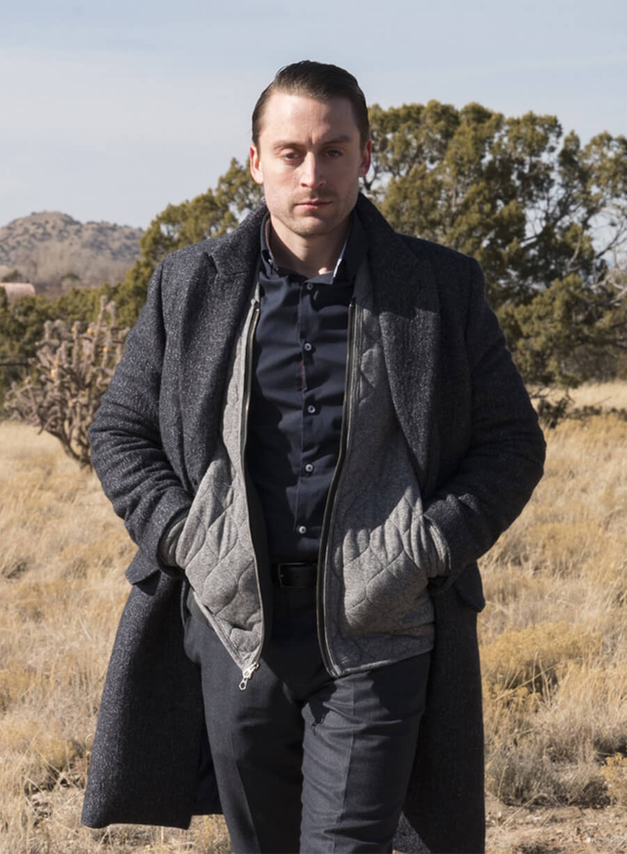 Kieran Culkin Succession Roman Roy Black Wool Coat 