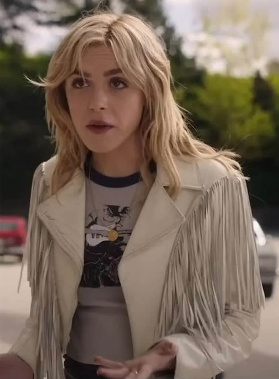 Kiernan Shipka Totally Killer 2023 Collette White Fringe Jacket