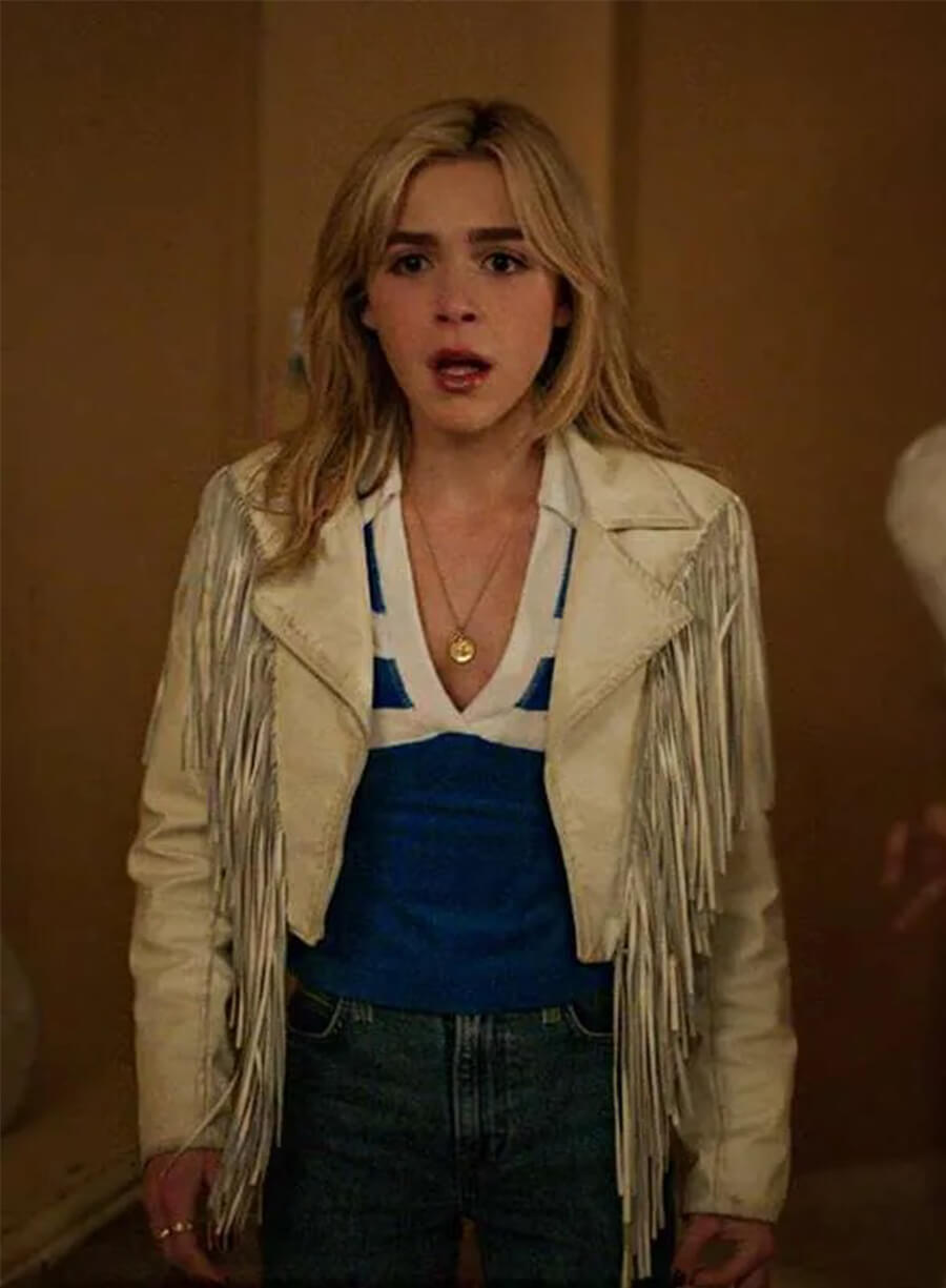 Kiernan Shipka Totally Killer 2023 Collette White Fringe Jacket