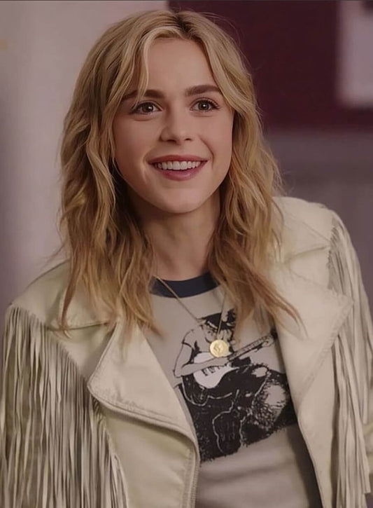 Kiernan Shipka Totally Killer 2023 Collette White Fringe Jacket