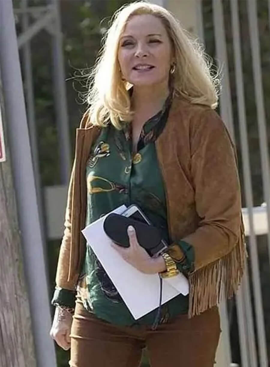 Kim Cattrall Filthy Rich Margaret Monreaux Brown Fringe Jacket