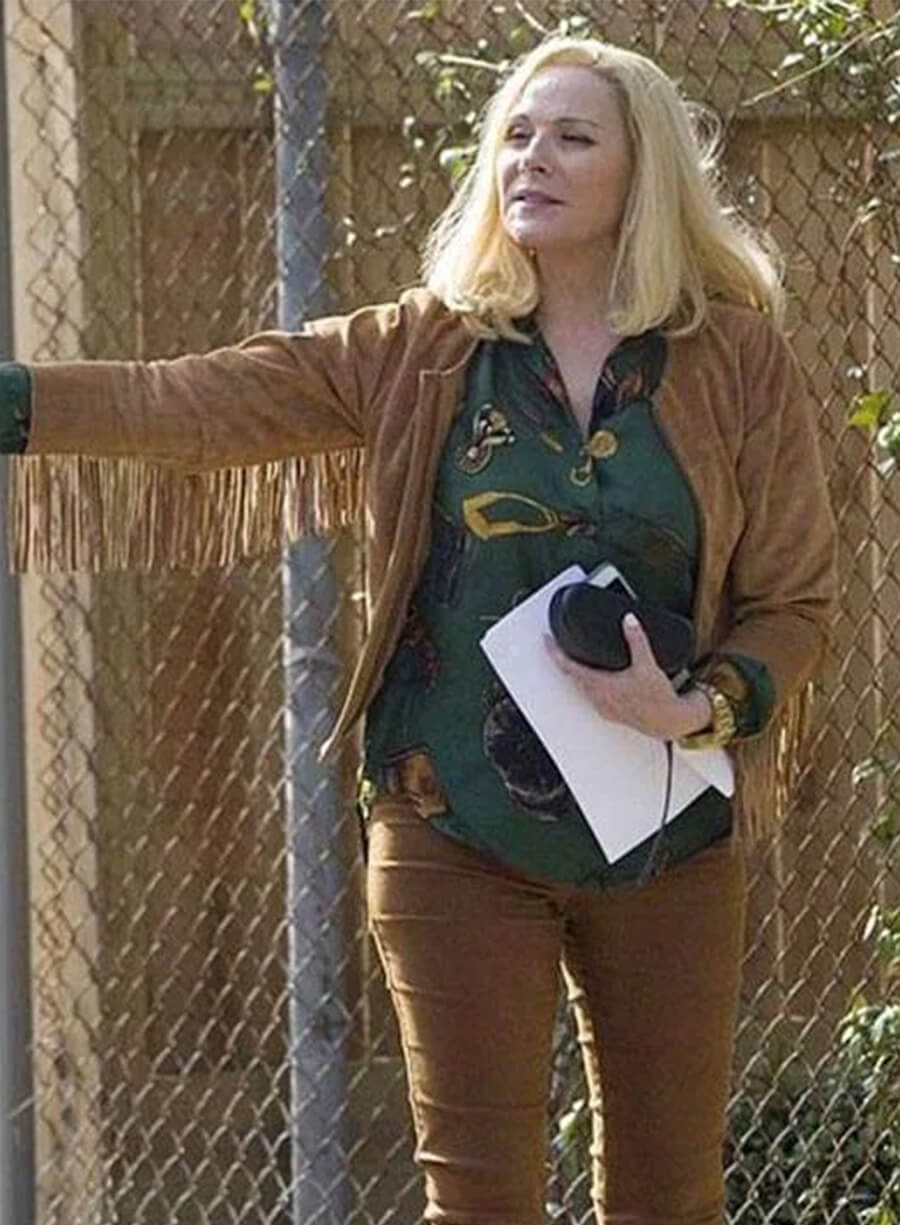 Kim Cattrall Filthy Rich Margaret Monreaux Brown Fringe Jacket
