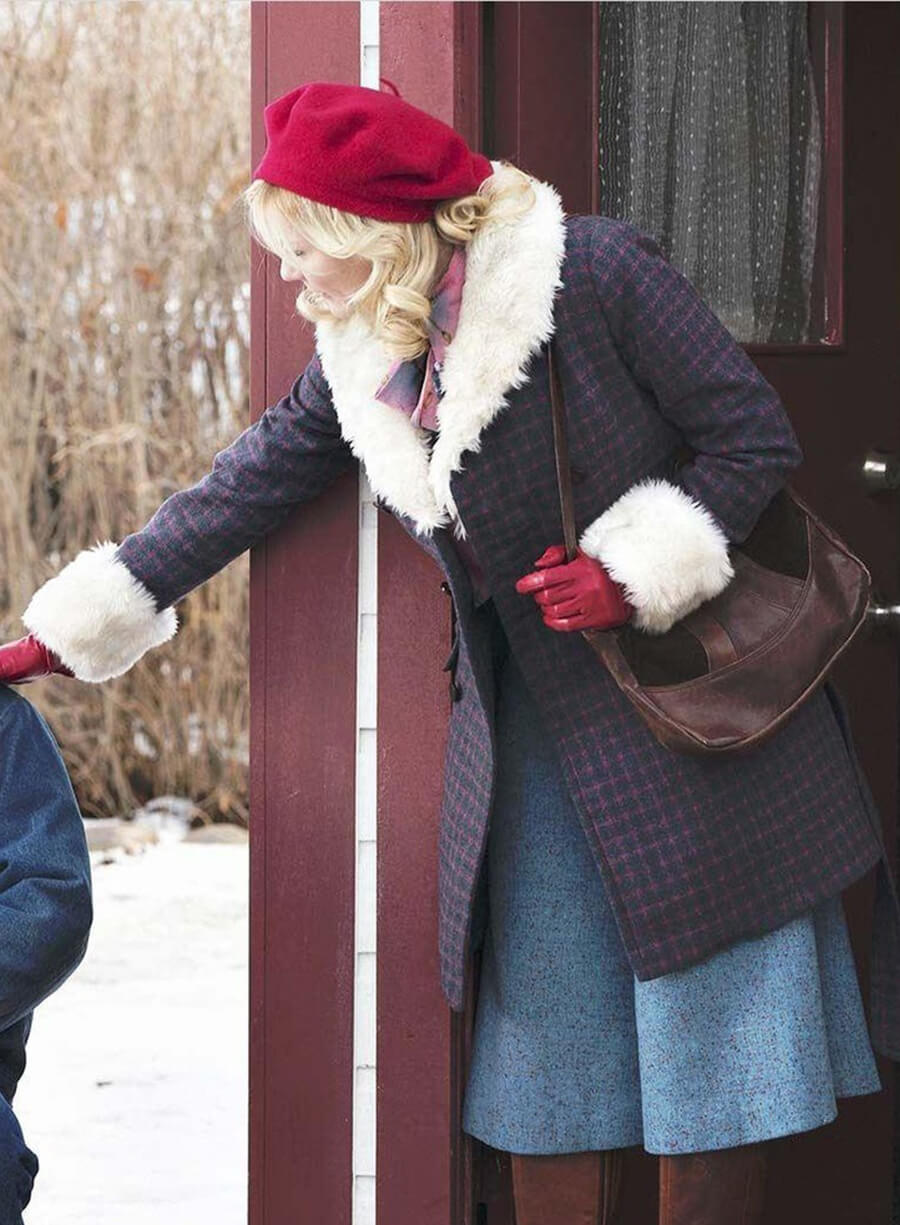 Kirsten Dunst Fargo Peggy Blumquist Fur Shearling Checkered Coat 