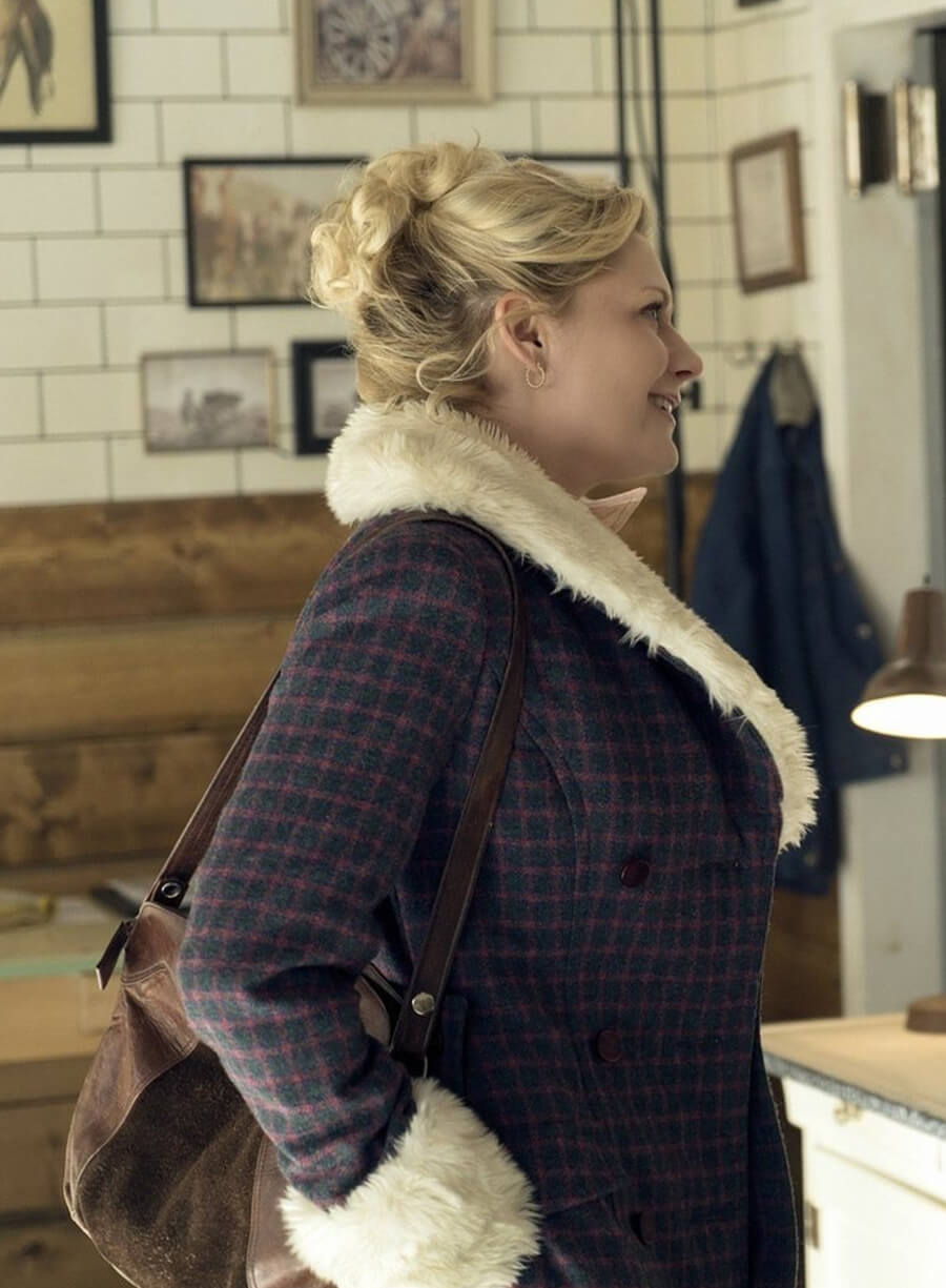 Kirsten Dunst Fargo Peggy Blumquist Fur Shearling Checkered Coat 