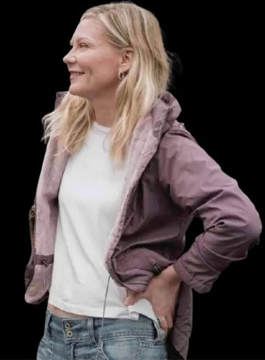 Kirsten Dunst Roofman 2025 Leigh Wainscott Purple Jacket