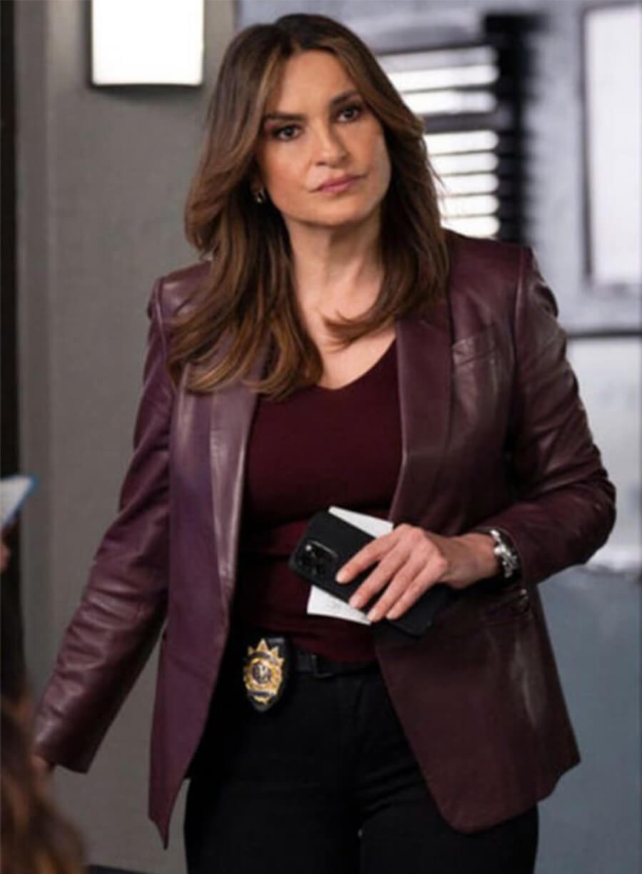 Law & Order SVU Black Oliva Benson Maroon Leather Blazer