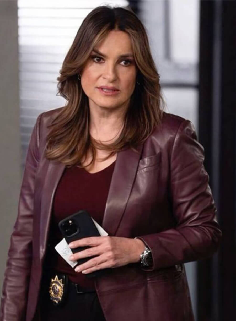 Law & Order SVU Black Oliva Benson Maroon Leather Blazer