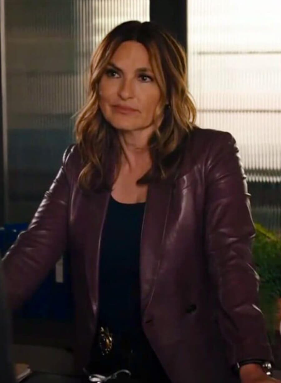 Law & Order SVU Black Oliva Benson Maroon Leather Blazer