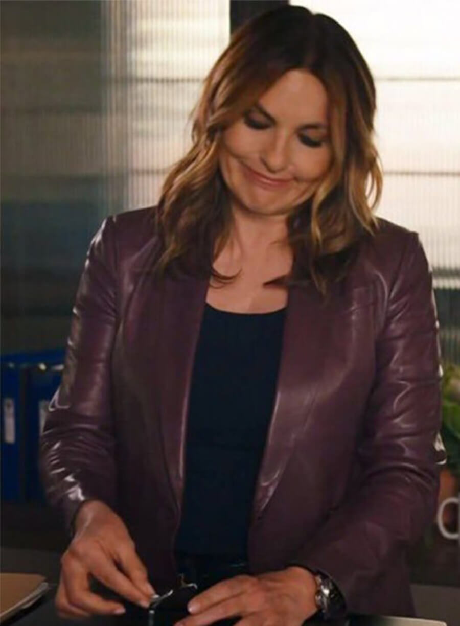 Law & Order SVU Black Oliva Benson Maroon Leather Blazer