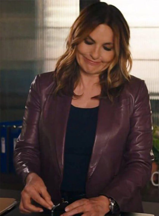 Law & Order SVU Black Oliva Benson Maroon Leather Blazer