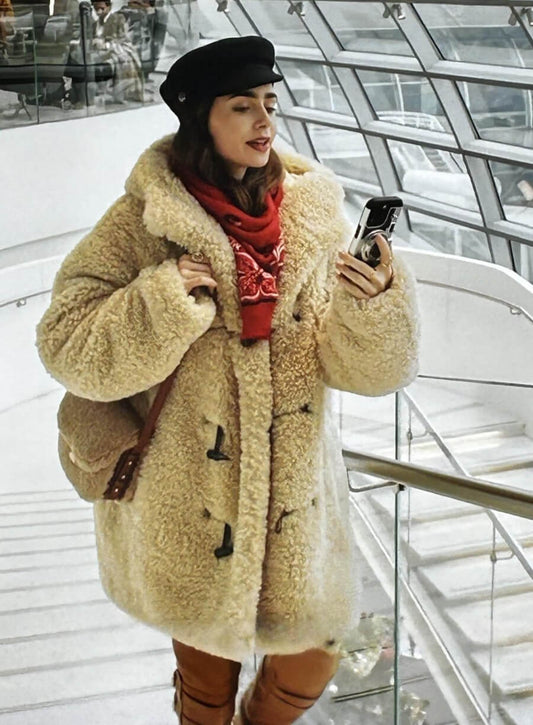  Lily Collins Emily In Paris Emily Fur Shearling Jacket