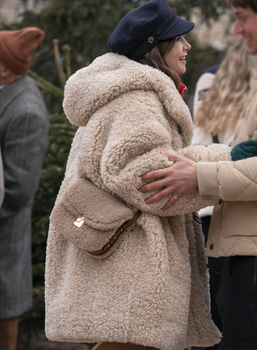  Lily Collins Emily In Paris Emily Fur Shearling Jacket