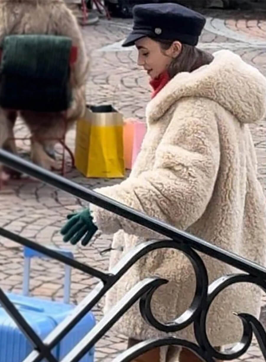  Lily Collins Emily In Paris Emily Fur Shearling Jacket