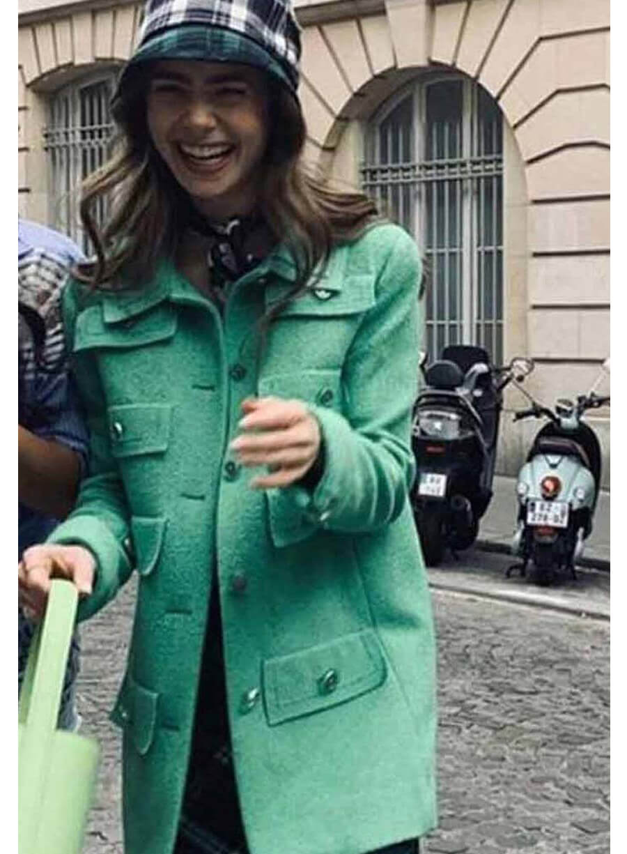 Lily Collins Emily In Paris Emily Green Wool Coat