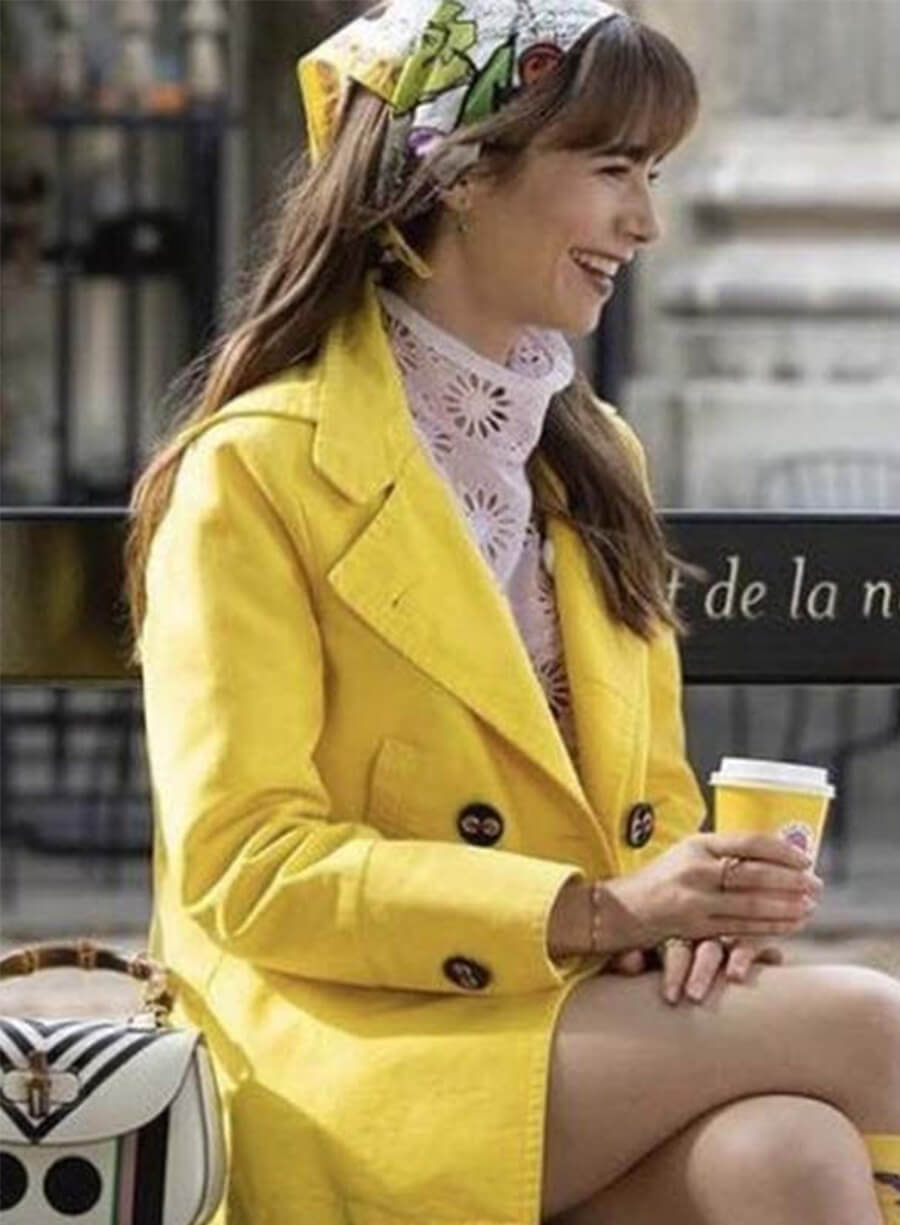 Lily Collins Emily in Paris S03 Emily Yellow Coat