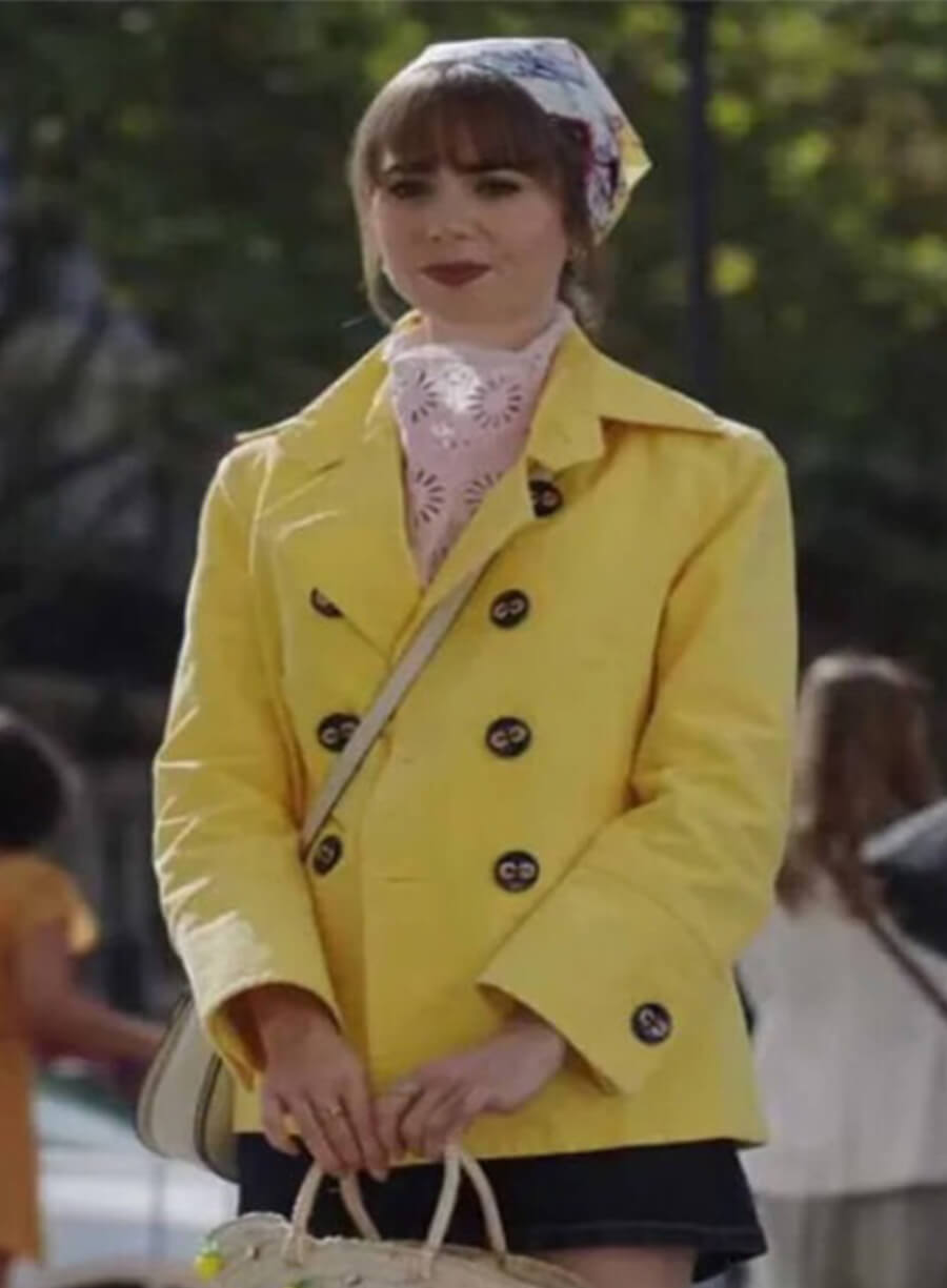 Lily Collins Emily in Paris S03 Emily Yellow Coat