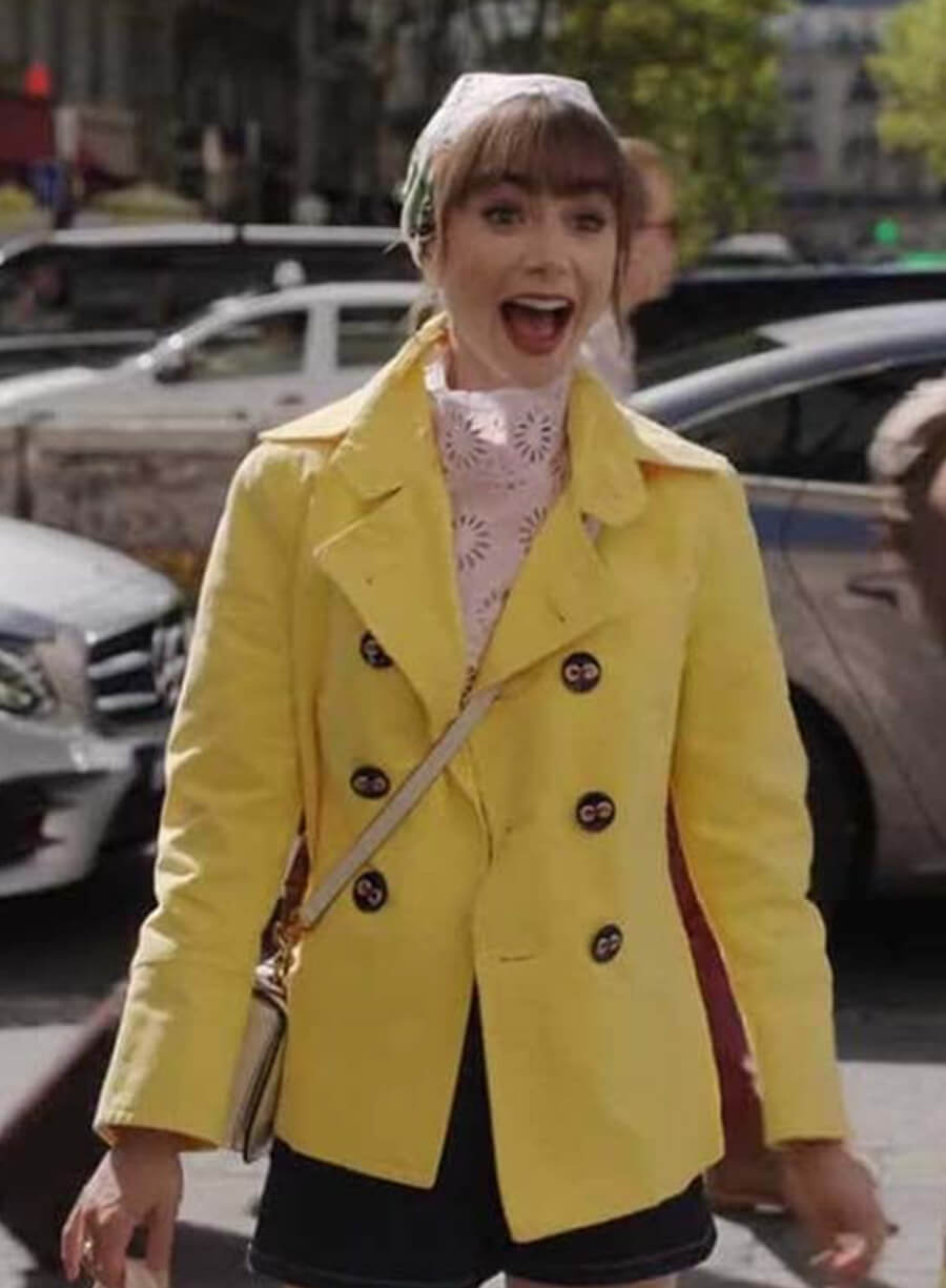 Lily Collins Emily in Paris S03 Emily Yellow Coat