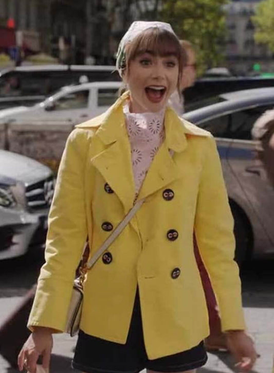 Lily Collins Emily in Paris S03 Emily Yellow Coat