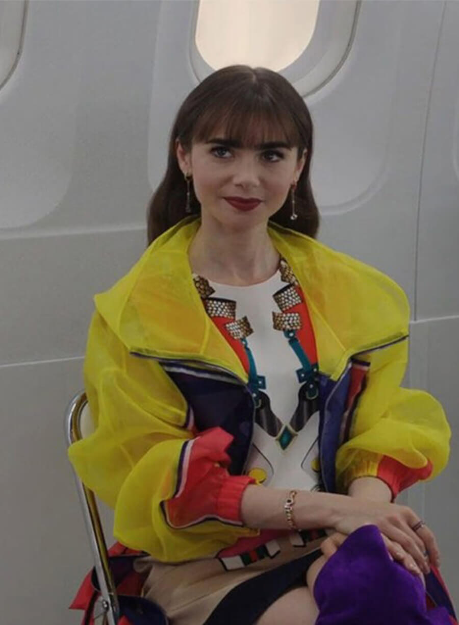 Lily Collins  Emily in Paris S03 Emily Yellow PVC Jacket