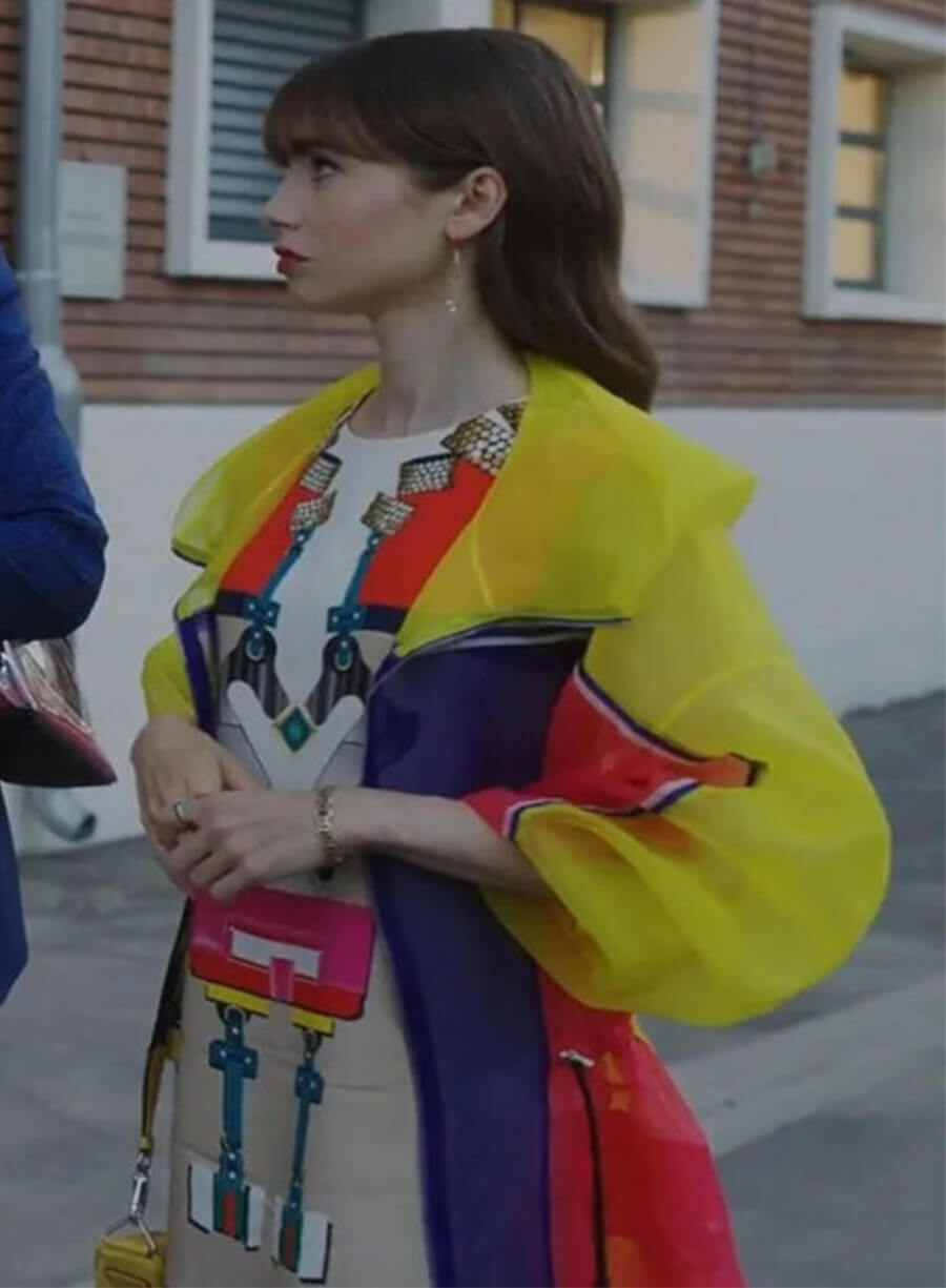 Lily Collins  Emily in Paris S03 Emily Yellow PVC Jacket