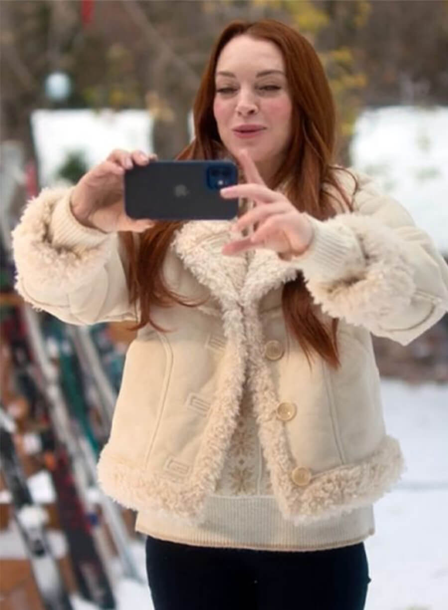 Lindsay Lohan Falling for Christmas Bianca Offwhite Suede Jacket