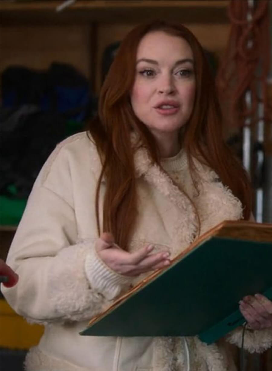 Lindsay Lohan Falling for Christmas Bianca Offwhite Suede Jacket