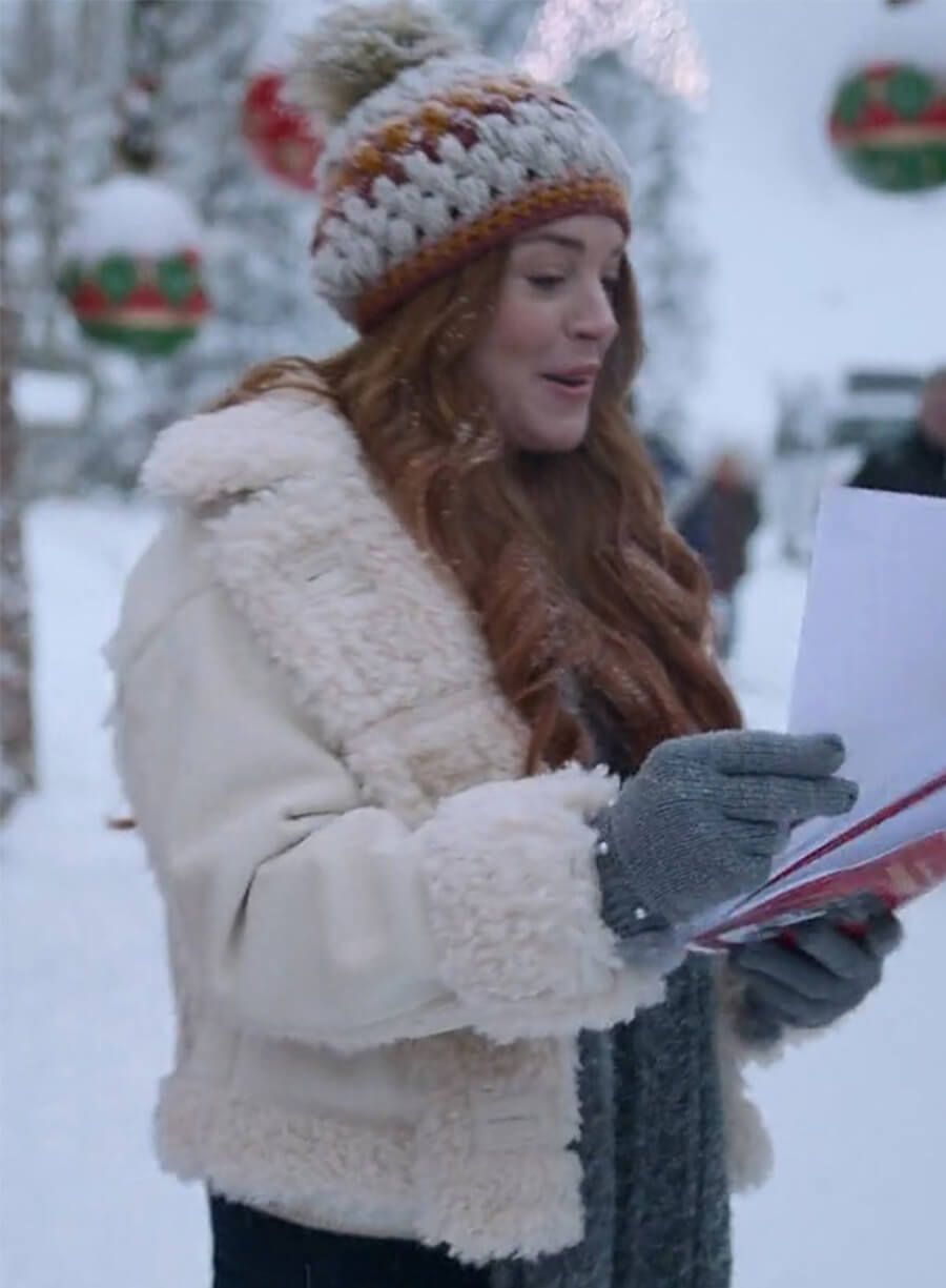 Lindsay Lohan Falling for Christmas Bianca Offwhite Suede Jacket