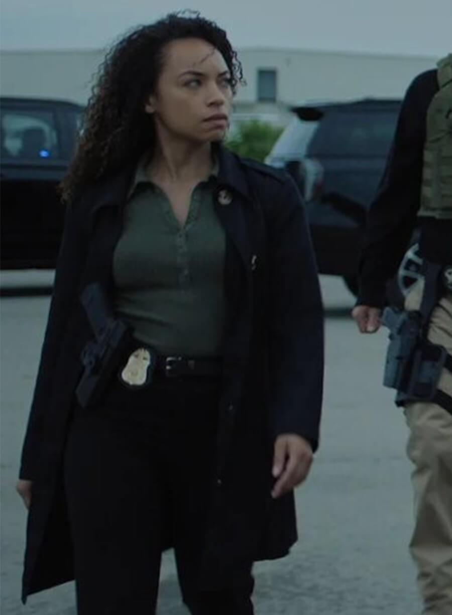 Logan Browning I Will Find You 2026 Sarah Black Coat
