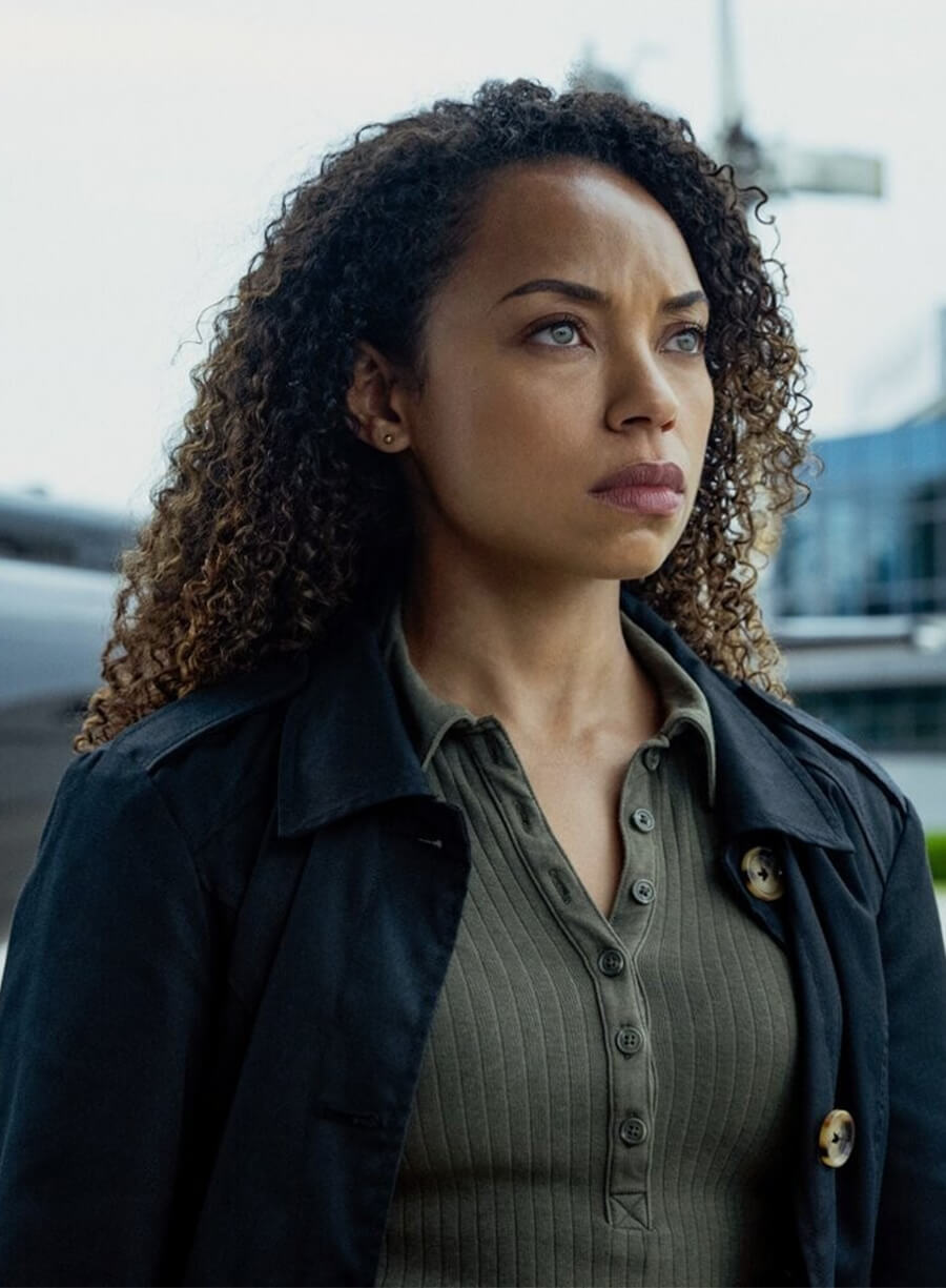 Logan Browning I Will Find You 2026 Sarah Black Coat