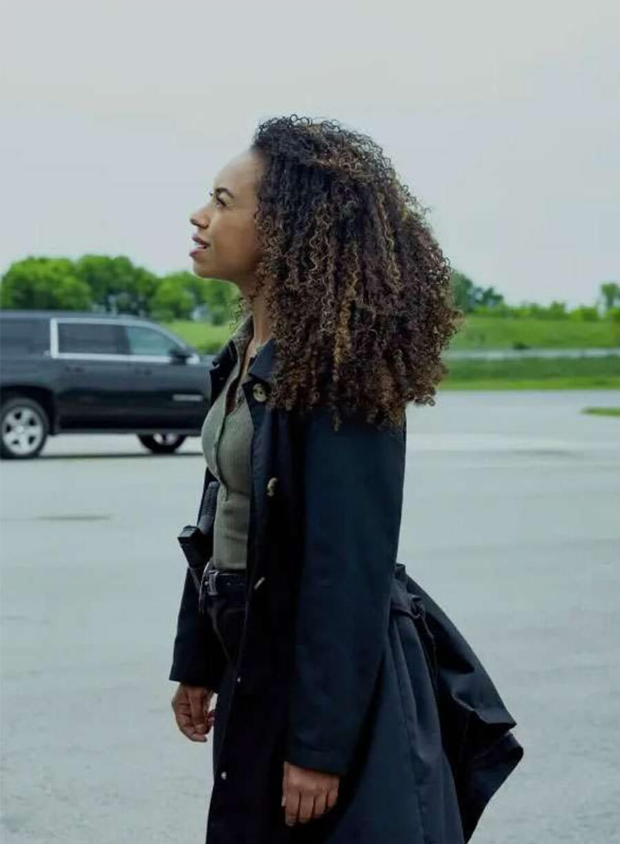 Logan Browning I Will Find You 2026 Sarah Black Coat