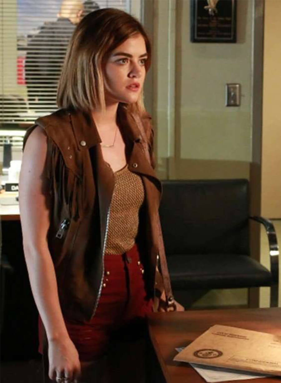 Lucy Hale Pretty Little Liars Aria Montgomery Brown Fringe Vest