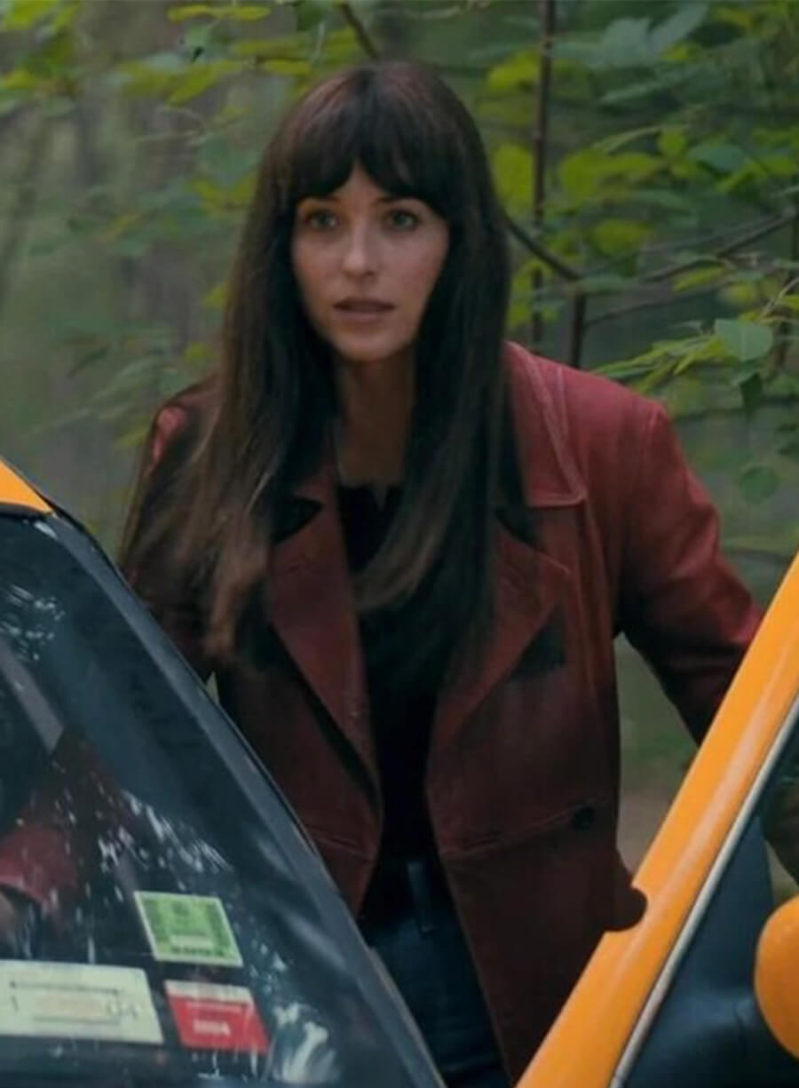 Madame Web Dakota Johnson Maroon Leather Jacket Coat