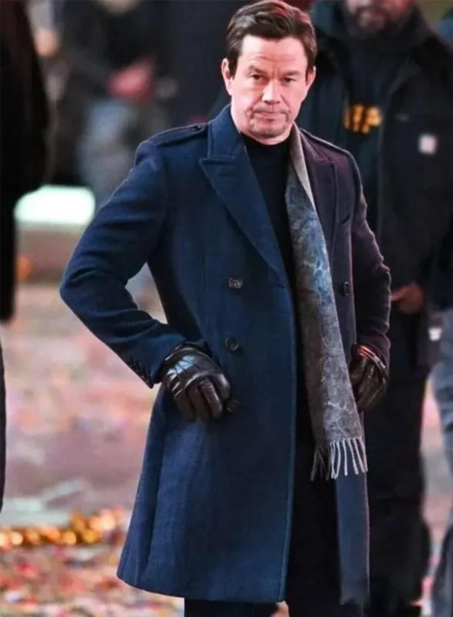 Mark Wahlberg Play Dirty 2025 Park Blue Wool Coat