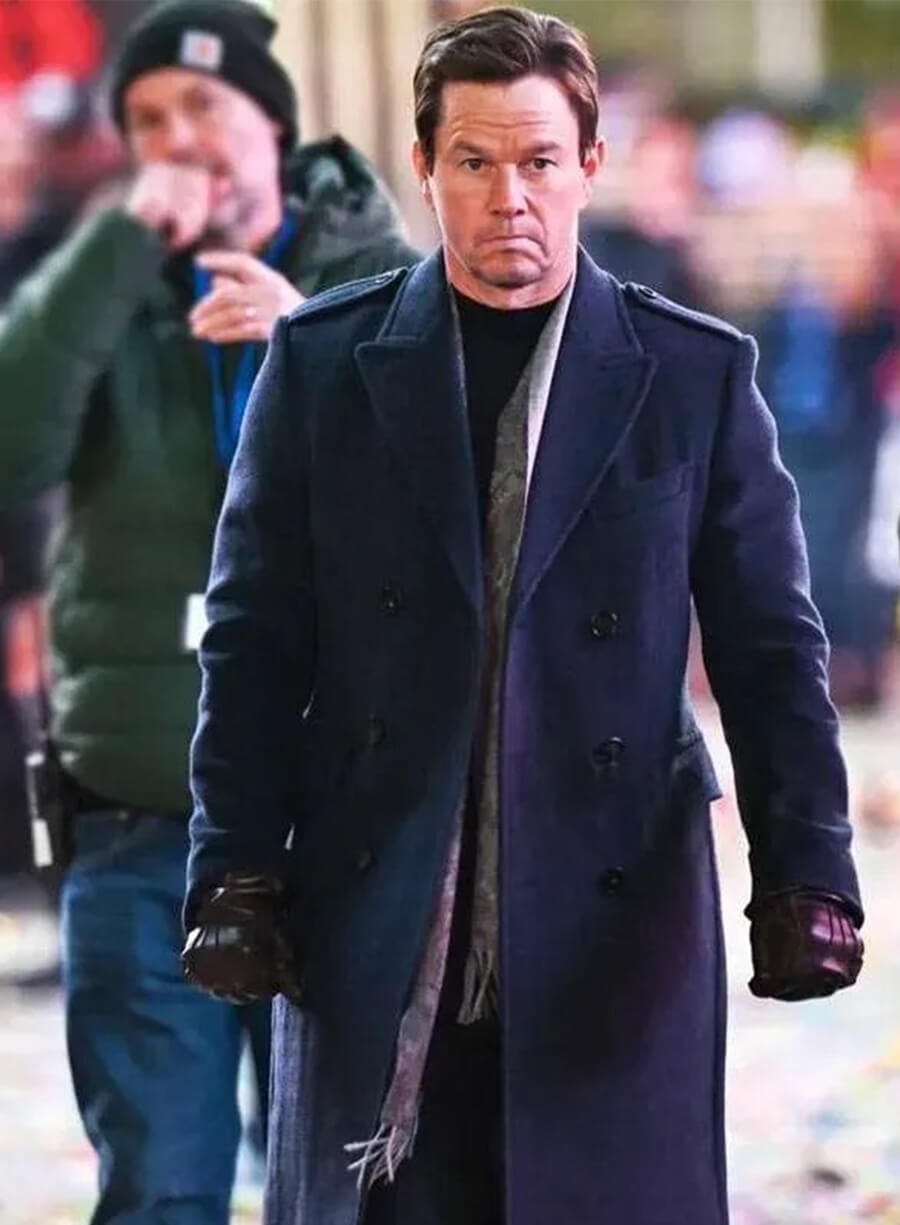 Mark Wahlberg Play Dirty 2025 Park Blue Wool Coat