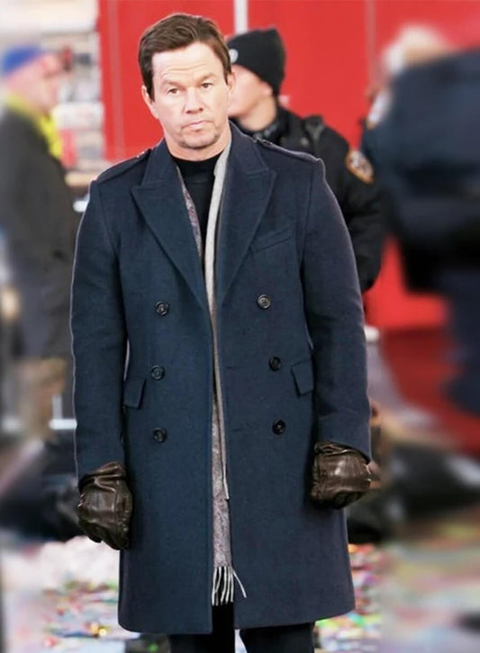 Mark Wahlberg Play Dirty 2025 Park Blue Wool Coat