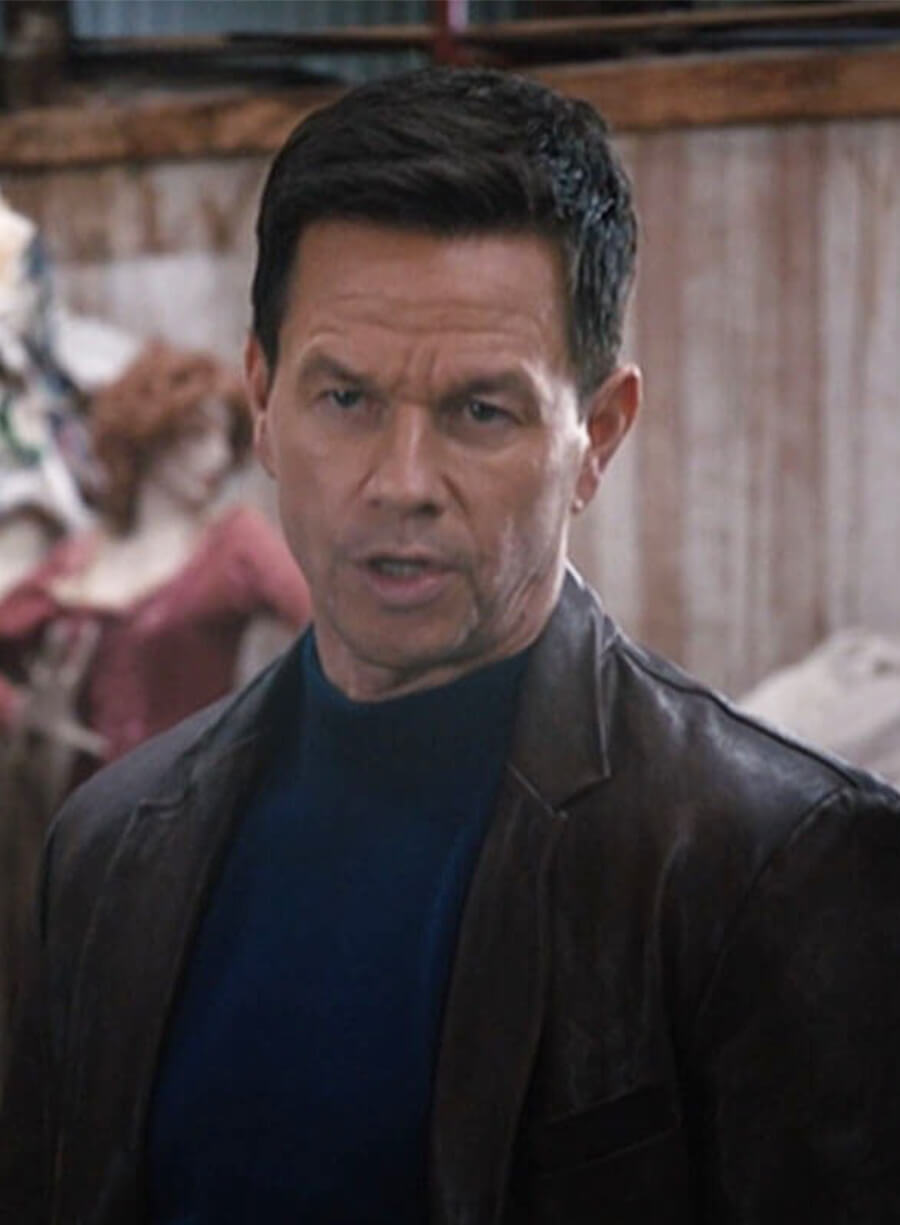 Mark Wahlberg Play Dirty 2025 Park Brown Leather Blazer