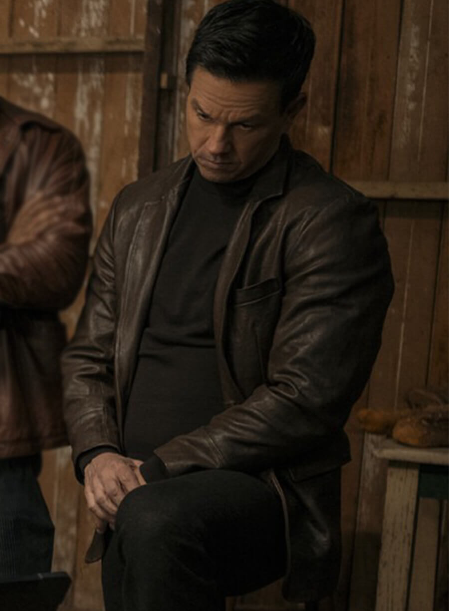 Mark Wahlberg Play Dirty 2025 Park Brown Leather Blazer