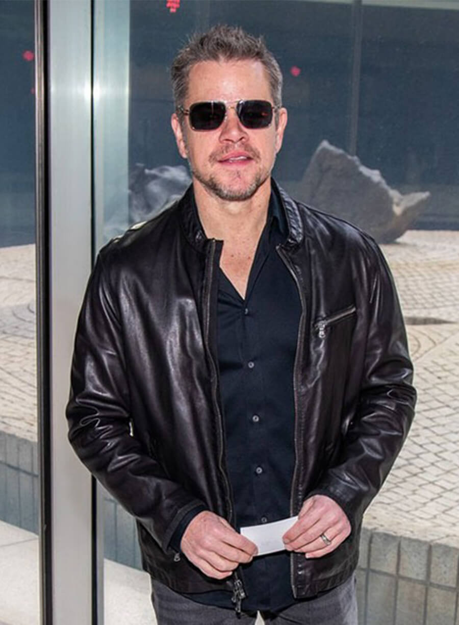 Matt Damon NYC Black Leather Jacket