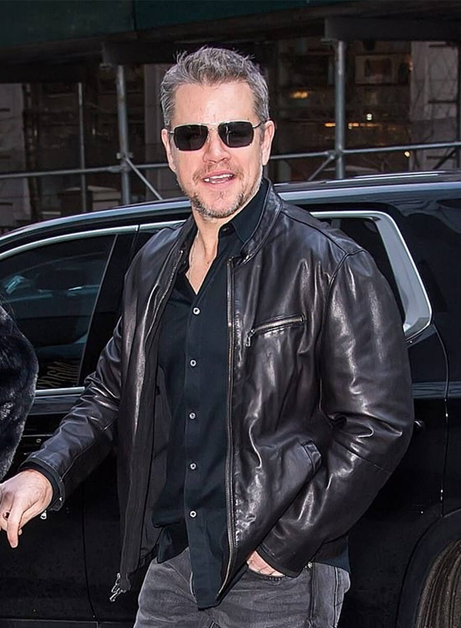 Matt Damon NYC Black Leather Jacket