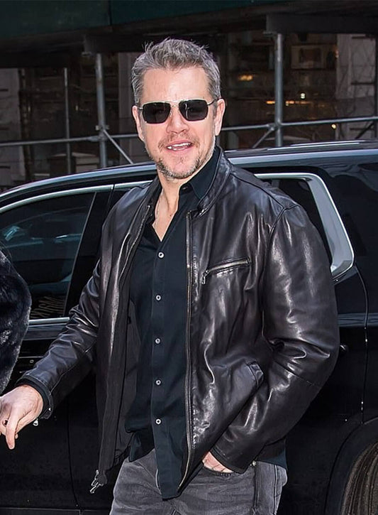 Matt Damon NYC Black Leather Jacket