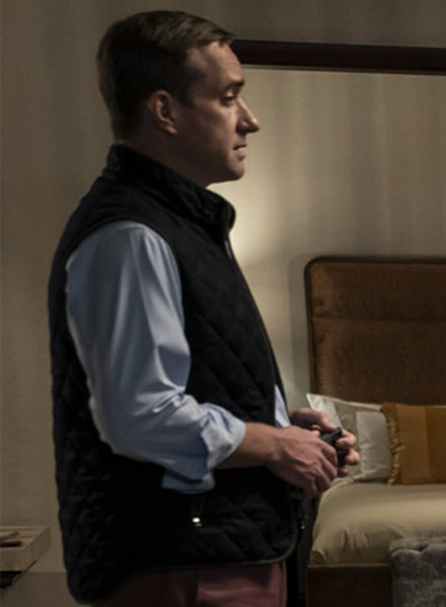 Matthew Macfadyen Succession Tom Black Quilted Vest
