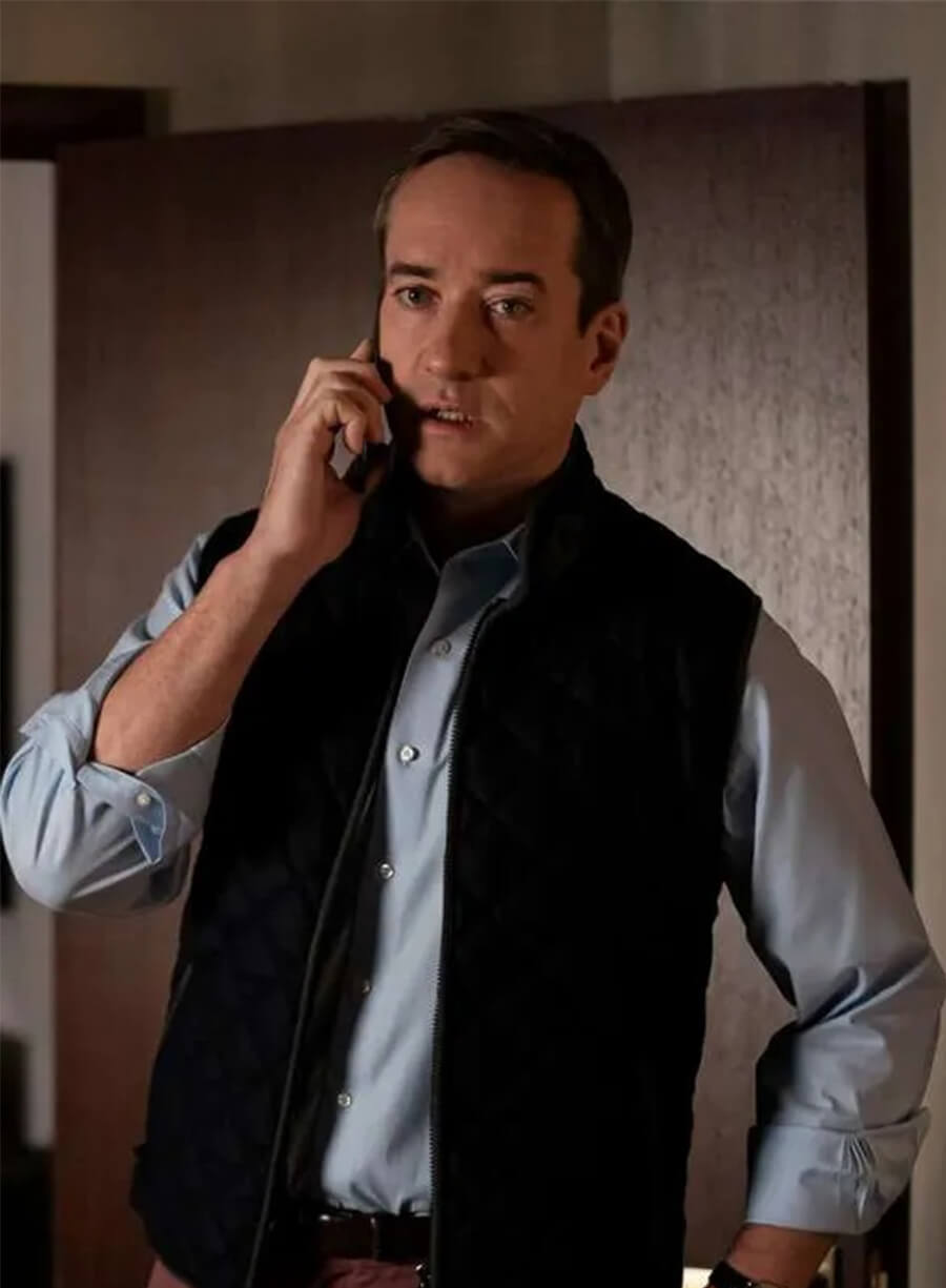 Matthew Macfadyen Succession Tom Black Quilted Vest