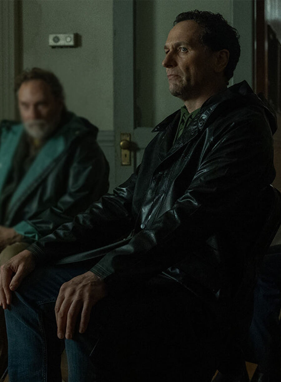Matthew Rhys Widow's Bay 2026 Tom Loftis Black Hooded Jacket 