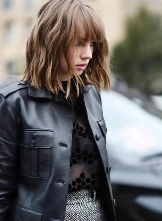 Maya Hawke Stranger Things Robin Buckley Black Leather Coat